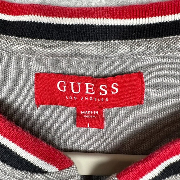 Guess Ringer Henley T-Shirt Mens L Grey Knit  Spellout‎ Embroidered Short Sleeve - Picture 3 of 7